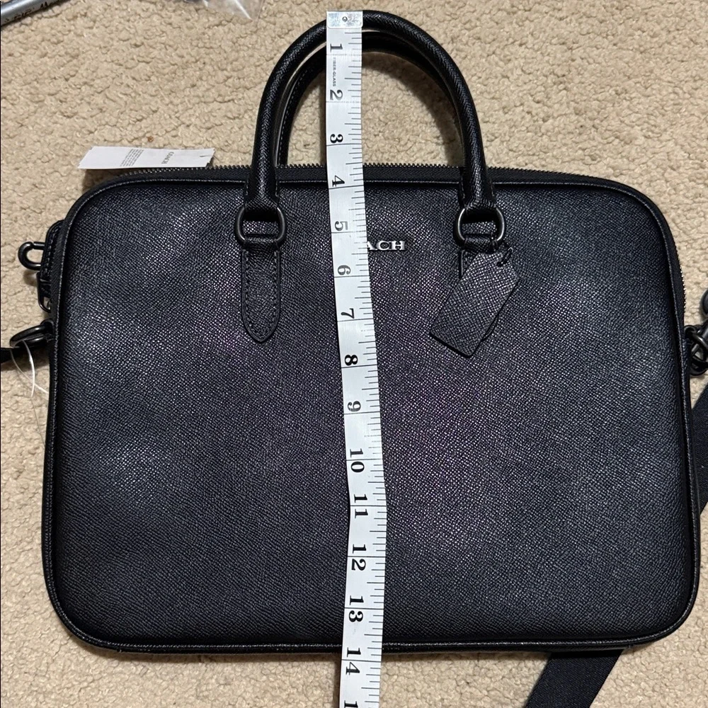 Unisex Coach black Leather Laptop Bag with Detachable Strap